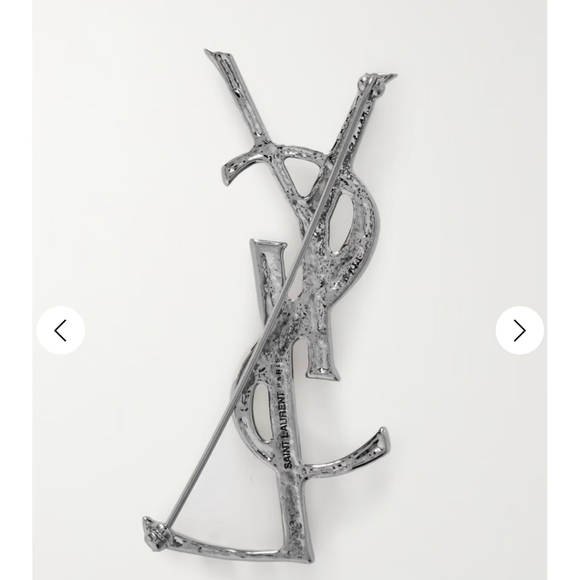 New With Box SAINT LAURENT Brooch Pin Silver & Black YSL Pin Logo & Pouch/box - Picture 9 of 11